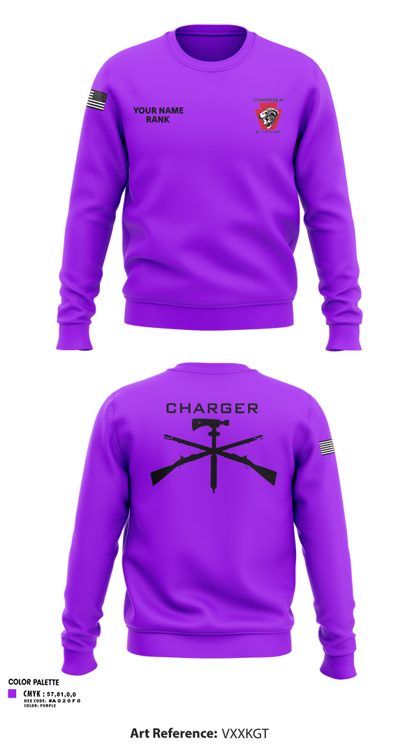 Crew Neck Sweatshirt, Charger Co. / 2-112th Infantry Battalion, National Guard, Teamtime, Team time, sublimation, custom sports apparel, team uniforms, spirit wear, spiritwear, sports uniforms, custom shirts, team store, custom team store, fundraiser sports, apparel fundraiser