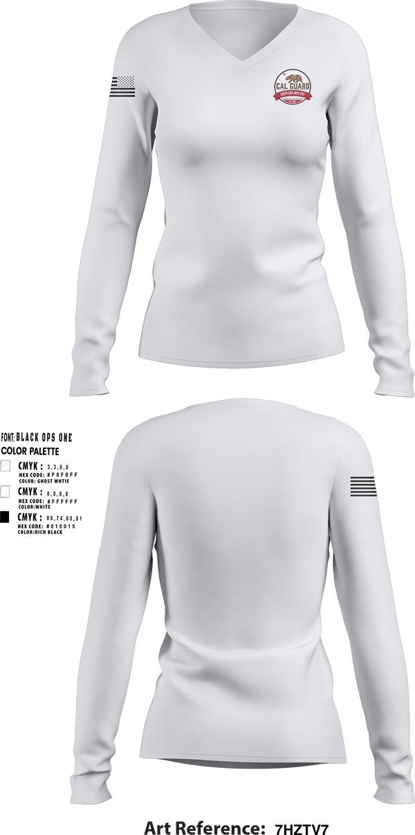 Women's Long Sleeve Vneck Shirt, California State Guard San Jose, National Guard, Teamtime, Team time, sublimation, custom sports apparel, team uniforms, spirit wear, spiritwear, sports uniforms, custom shirts, team store, custom team store, fundraiser sports, apparel fundraiser