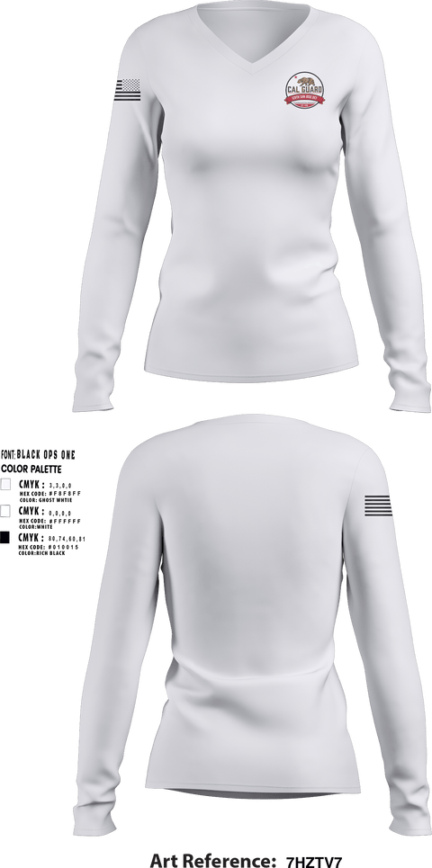 Women's Long Sleeve Vneck Shirt, California State Guard San Jose, National Guard, Teamtime, Team time, sublimation, custom sports apparel, team uniforms, spirit wear, spiritwear, sports uniforms, custom shirts, team store, custom team store, fundraiser sports, apparel fundraiser