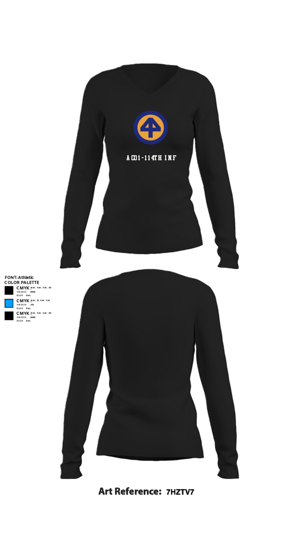 Women's Long Sleeve Vneck Shirt, A Co 1/1-114thA Co 1-114th INF, Army, Teamtime, Team time, sublimation, custom sports apparel, team uniforms, spirit wear, spiritwear, sports uniforms, custom shirts, team store, custom team store, fundraiser sports, apparel fundraiser