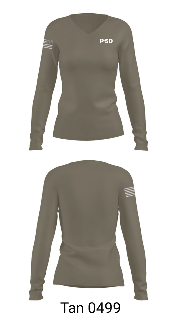 Women's Long Sleeve Vneck Shirt, PSD, Army, Teamtime, Team time, sublimation, custom sports apparel, team uniforms, spirit wear, spiritwear, sports uniforms, custom shirts, team store, custom team store, fundraiser sports, apparel fundraiser