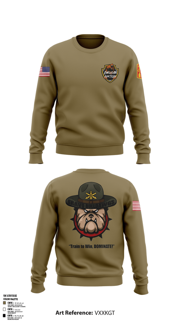 Crew Neck Sweatshirt, Bravo Bulldawgs, Army, Teamtime, Team time, sublimation, custom sports apparel, team uniforms, spirit wear, spiritwear, sports uniforms, custom shirts, team store, custom team store, fundraiser sports, apparel fundraiser