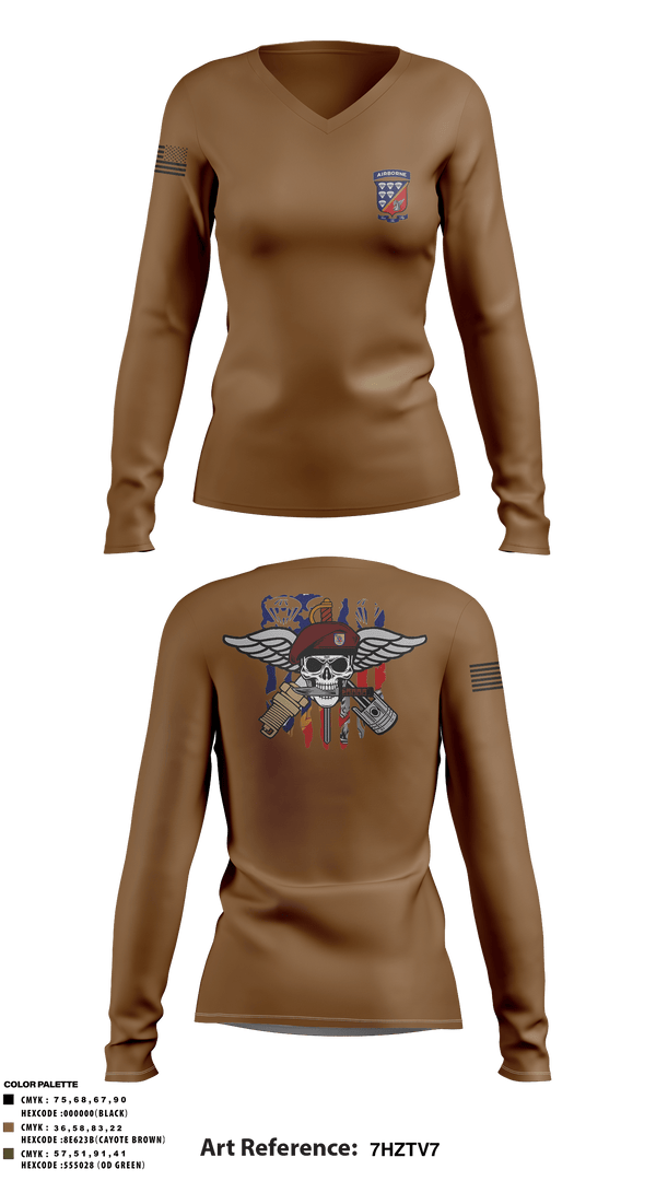 Women's Long Sleeve Vneck Shirt, 647 Quartermaster Company, Army, Teamtime, Team time, sublimation, custom sports apparel, team uniforms, spirit wear, spiritwear, sports uniforms, custom shirts, team store, custom team store, fundraiser sports, apparel fundraiser