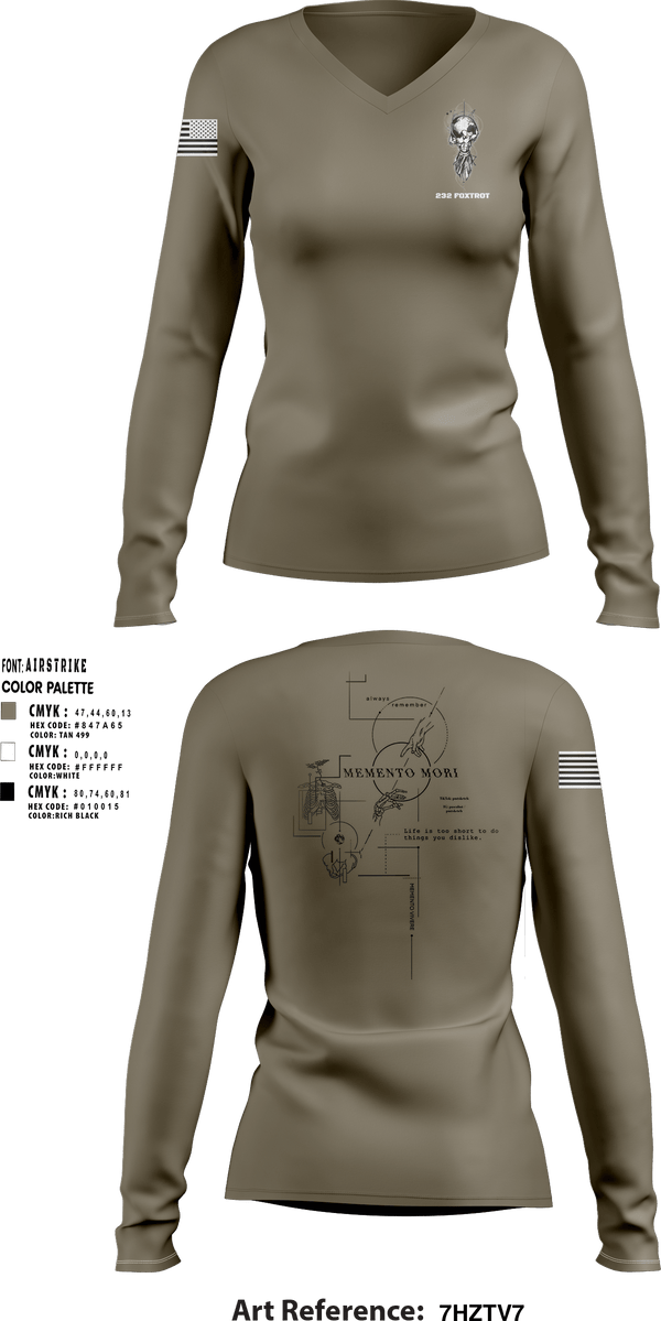 Women's Long Sleeve Vneck Shirt, 232 Foxtrot, Army, Teamtime, Team time, sublimation, custom sports apparel, team uniforms, spirit wear, spiritwear, sports uniforms, custom shirts, team store, custom team store, fundraiser sports, apparel fundraiser