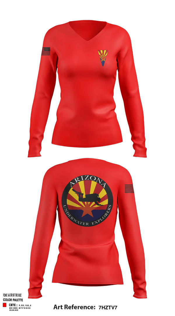 Women's Long Sleeve Vneck Shirt, Arizona Underwater Explorers, Police, Teamtime, Team time, sublimation, custom sports apparel, team uniforms, spirit wear, spiritwear, sports uniforms, custom shirts, team store, custom team store, fundraiser sports, apparel fundraiser