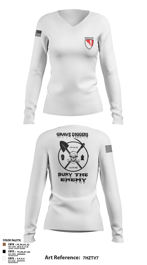 Women's Long Sleeve Vneck Shirt, 615TH ECC, , Teamtime, Team time, sublimation, custom sports apparel, team uniforms, spirit wear, spiritwear, sports uniforms, custom shirts, team store, custom team store, fundraiser sports, apparel fundraiser