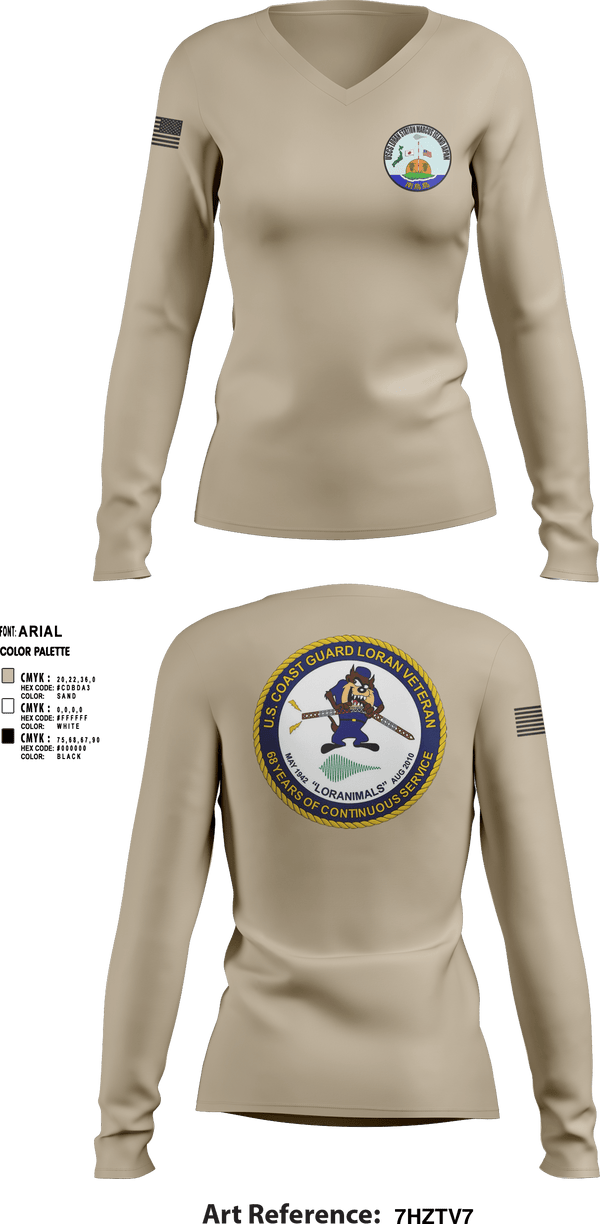 Women's Long Sleeve Vneck Shirt, Marcus Island Loran Station, Coast Guard, Teamtime, Team time, sublimation, custom sports apparel, team uniforms, spirit wear, spiritwear, sports uniforms, custom shirts, team store, custom team store, fundraiser sports, apparel fundraiser