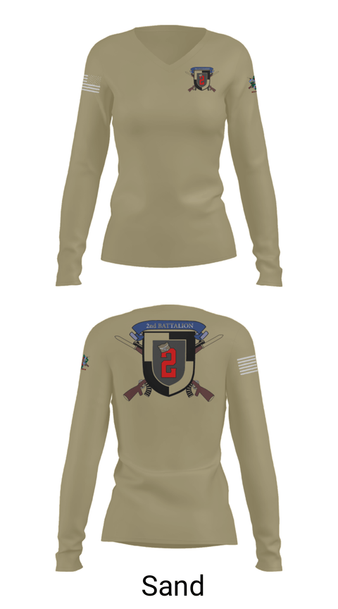 Women's Long Sleeve Vneck Shirt, 2nd Battalion, Army, Teamtime, Team time, sublimation, custom sports apparel, team uniforms, spirit wear, spiritwear, sports uniforms, custom shirts, team store, custom team store, fundraiser sports, apparel fundraiser