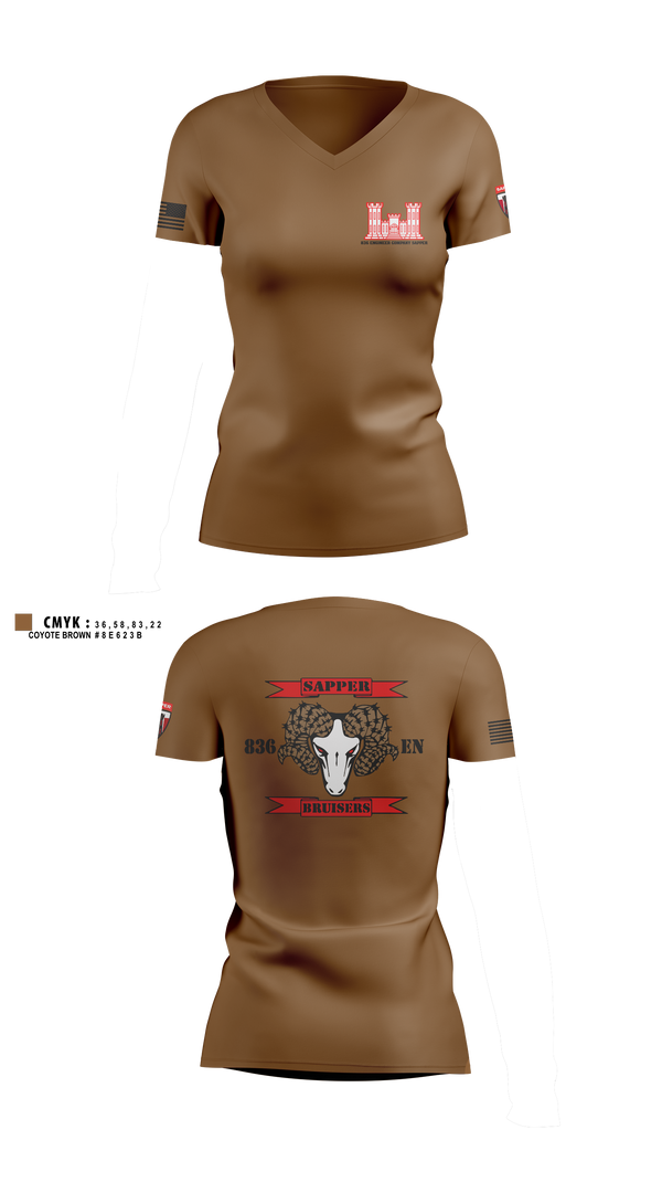 Women's Short Sleeve Vneck Shirt, 836 Engineer Company SAPPER, , Teamtime, Team time, sublimation, custom sports apparel, team uniforms, spirit wear, spiritwear, sports uniforms, custom shirts, team store, custom team store, fundraiser sports, apparel fundraiser