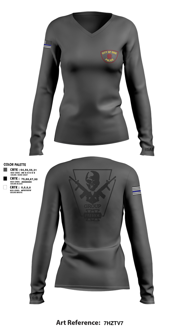 Women's Long Sleeve Vneck Shirt, Erie police department, Police, Teamtime, Team time, sublimation, custom sports apparel, team uniforms, spirit wear, spiritwear, sports uniforms, custom shirts, team store, custom team store, fundraiser sports, apparel fundraiser
