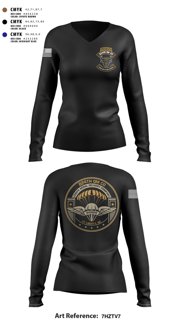 Women's Long Sleeve Vneck Shirt, 824th QM CO (CADC-A), Army, Teamtime, Team time, sublimation, custom sports apparel, team uniforms, spirit wear, spiritwear, sports uniforms, custom shirts, team store, custom team store, fundraiser sports, apparel fundraiser