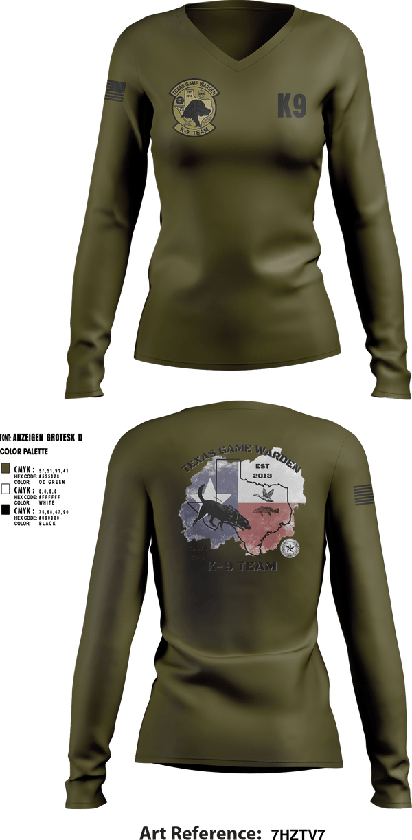Women's Long Sleeve Vneck Shirt, TXGW K9, Police, Teamtime, Team time, sublimation, custom sports apparel, team uniforms, spirit wear, spiritwear, sports uniforms, custom shirts, team store, custom team store, fundraiser sports, apparel fundraiser