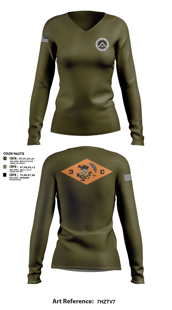 Women's Long Sleeve Vneck Shirt, 3rd Platoon, CCo, 1-508th PIR, , Teamtime, Team time, sublimation, custom sports apparel, team uniforms, spirit wear, spiritwear, sports uniforms, custom shirts, team store, custom team store, fundraiser sports, apparel fundraiser