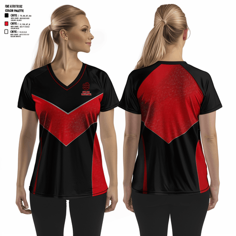 Women's Short Sleeve Vneck Shirt, San Jon High School Volleyball, Women's Volleyball, Teamtime, Team time, sublimation, custom sports apparel, team uniforms, spirit wear, spiritwear, sports uniforms, custom shirts, team store, custom team store, fundraiser sports, apparel fundraiser