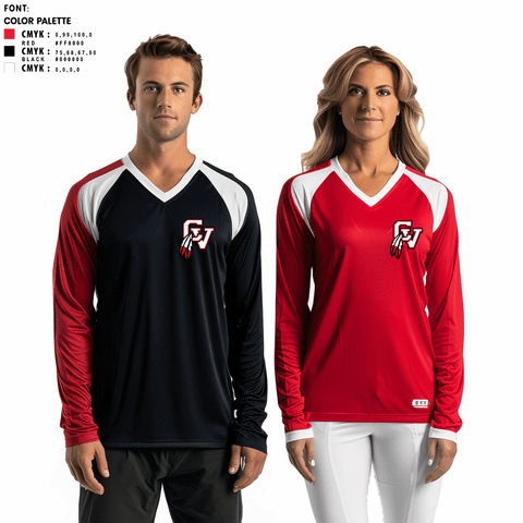 Women's Long Sleeve Vneck Shirt, Big Reds, Track & Field, Teamtime, Team time, sublimation, custom sports apparel, team uniforms, spirit wear, spiritwear, sports uniforms, custom shirts, team store, custom team store, fundraiser sports, apparel fundraiser