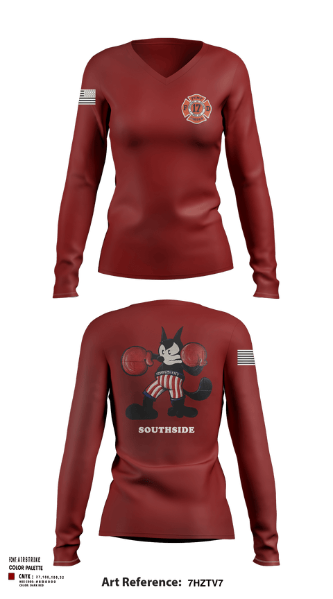 Women's Long Sleeve Vneck Shirt, Station 17, Fire Department, Teamtime, Team time, sublimation, custom sports apparel, team uniforms, spirit wear, spiritwear, sports uniforms, custom shirts, team store, custom team store, fundraiser sports, apparel fundraiser