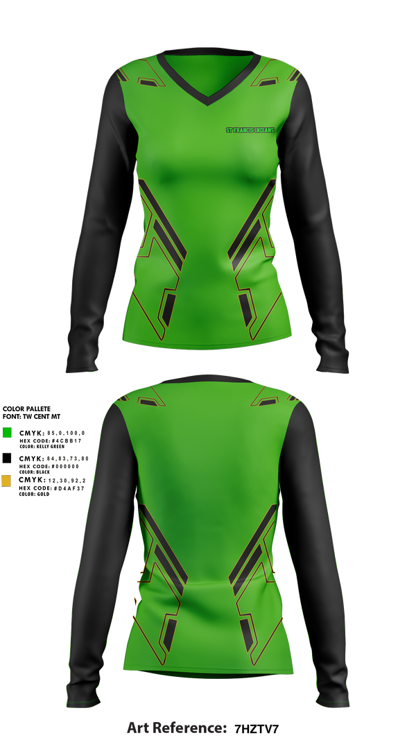 Women's Long Sleeve Vneck Shirt, St Francis Indians, Women's Volleyball, Teamtime, Team time, sublimation, custom sports apparel, team uniforms, spirit wear, spiritwear, sports uniforms, custom shirts, team store, custom team store, fundraiser sports, apparel fundraiser