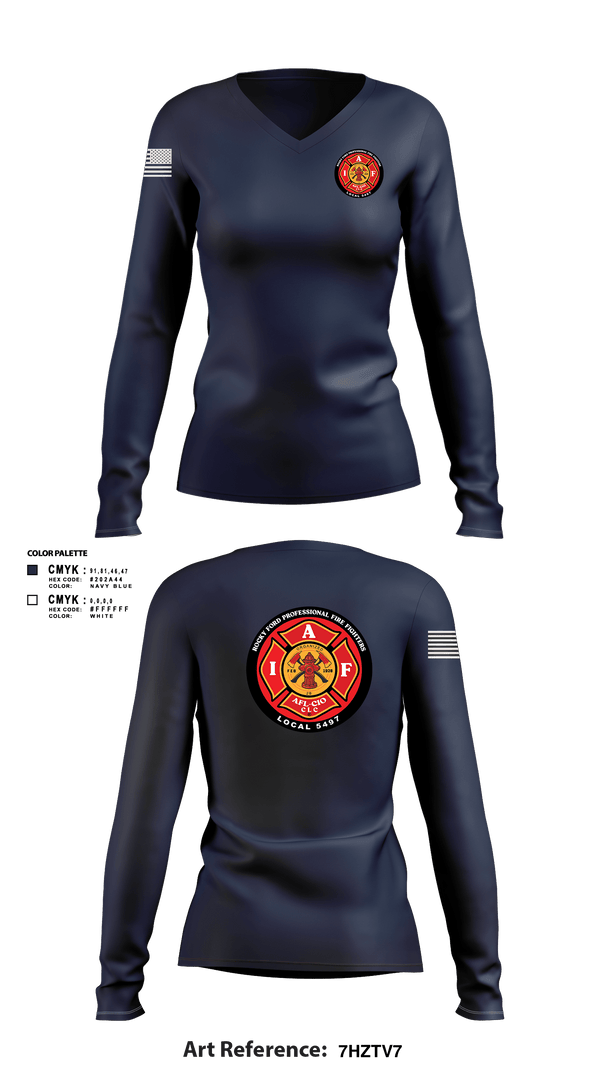 Women's Long Sleeve Vneck Shirt, Rocky Ford Professional Firefighters Local 5497, Fire Department, Teamtime, Team time, sublimation, custom sports apparel, team uniforms, spirit wear, spiritwear, sports uniforms, custom shirts, team store, custom team store, fundraiser sports, apparel fundraiser