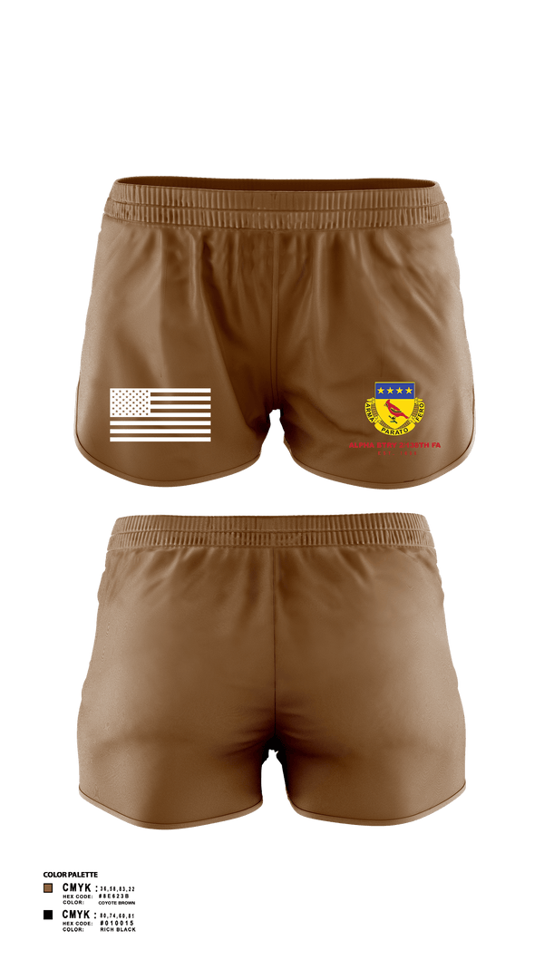 Women's Shorts, Alpha BTRY 2/138th FA, National Guard, Teamtime, Team time, sublimation, custom sports apparel, team uniforms, spirit wear, spiritwear, sports uniforms, custom shirts, team store, custom team store, fundraiser sports, apparel fundraiser