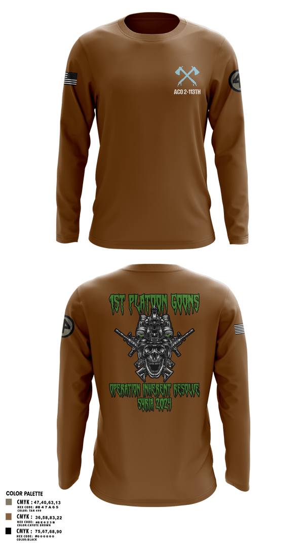 Long Sleeve Performance Polo, A-CO 2-113th Infantry, Army, Teamtime, Team time, sublimation, custom sports apparel, team uniforms, spirit wear, spiritwear, sports uniforms, custom shirts, team store, custom team store, fundraiser sports, apparel fundraiser