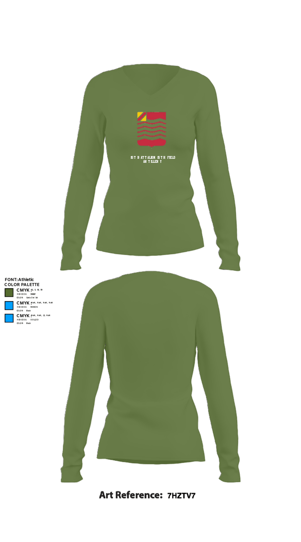 Women's Long Sleeve Vneck Shirt, 1st Battalion 15th Field Artillery, Army, Teamtime, Team time, sublimation, custom sports apparel, team uniforms, spirit wear, spiritwear, sports uniforms, custom shirts, team store, custom team store, fundraiser sports, apparel fundraiser