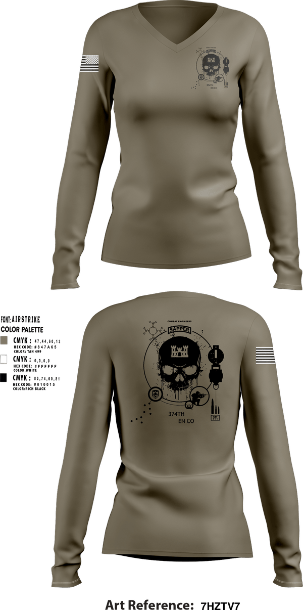 Women's Long Sleeve Vneck Shirt, 374TH CECI, Army, Teamtime, Team time, sublimation, custom sports apparel, team uniforms, spirit wear, spiritwear, sports uniforms, custom shirts, team store, custom team store, fundraiser sports, apparel fundraiser