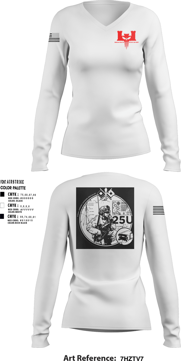 Women's Long Sleeve Vneck Shirt, 302nd EN CO, Army, Teamtime, Team time, sublimation, custom sports apparel, team uniforms, spirit wear, spiritwear, sports uniforms, custom shirts, team store, custom team store, fundraiser sports, apparel fundraiser