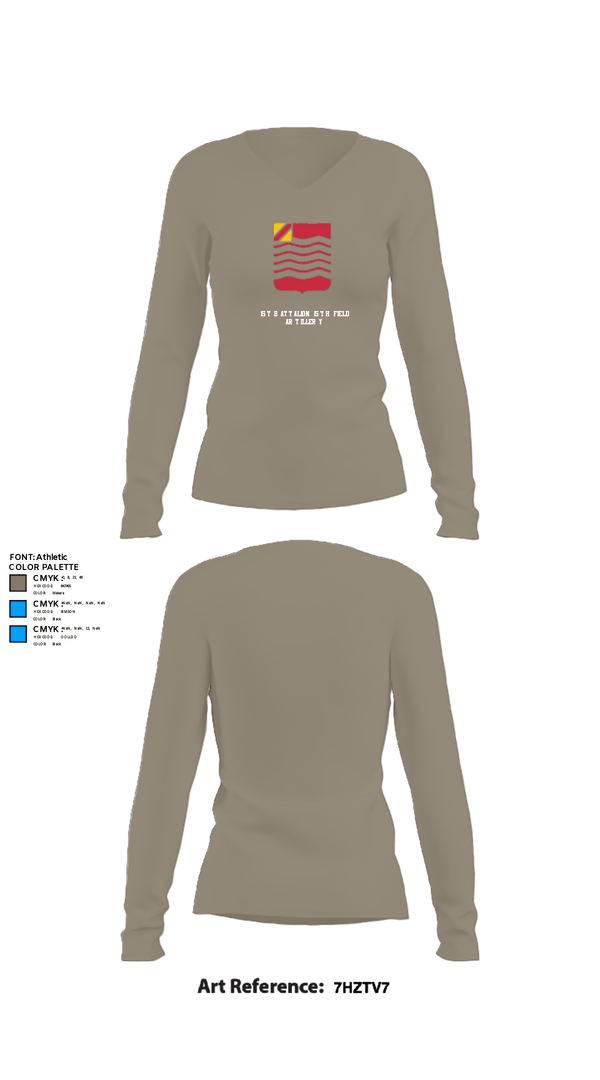 Women's Long Sleeve Vneck Shirt, 1st Battalion 15th Field Artillery, Army, Teamtime, Team time, sublimation, custom sports apparel, team uniforms, spirit wear, spiritwear, sports uniforms, custom shirts, team store, custom team store, fundraiser sports, apparel fundraiser