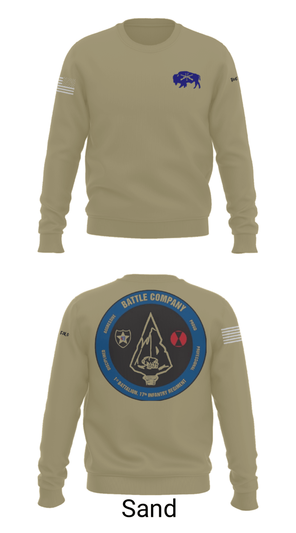 Crew Neck Sweatshirt, Battle company 1-17IN, Army, Teamtime, Team time, sublimation, custom sports apparel, team uniforms, spirit wear, spiritwear, sports uniforms, custom shirts, team store, custom team store, fundraiser sports, apparel fundraiser