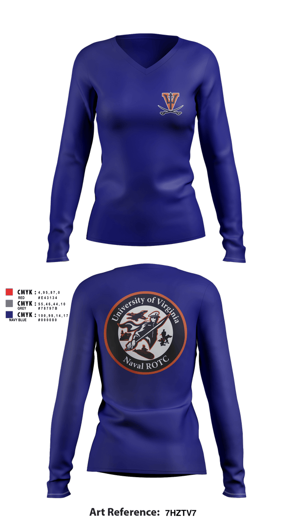Women's Long Sleeve Vneck Shirt, University of Virginia NROTC, Navy, Teamtime, Team time, sublimation, custom sports apparel, team uniforms, spirit wear, spiritwear, sports uniforms, custom shirts, team store, custom team store, fundraiser sports, apparel fundraiser