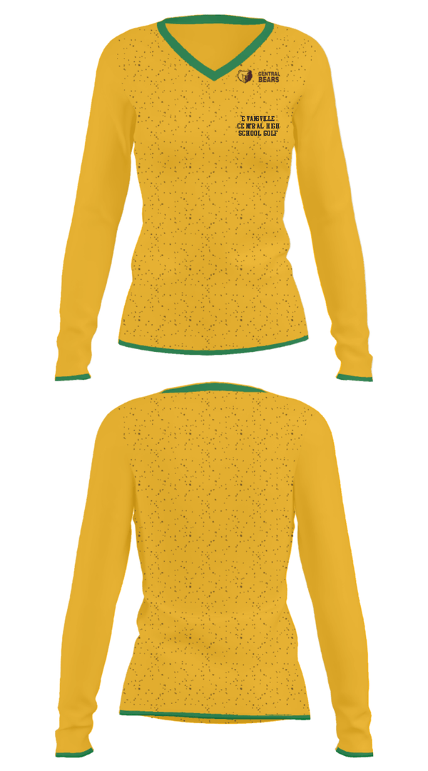 Women's Long Sleeve Vneck Shirt, Evansville Central High School Golf, Golf, Teamtime, Team time, sublimation, custom sports apparel, team uniforms, spirit wear, spiritwear, sports uniforms, custom shirts, team store, custom team store, fundraiser sports, apparel fundraiser