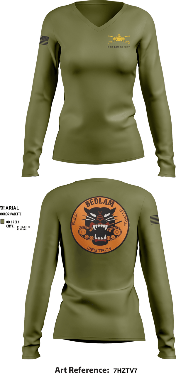 Women's Long Sleeve Vneck Shirt, HHC 1-635TH AR, National Guard, Teamtime, Team time, sublimation, custom sports apparel, team uniforms, spirit wear, spiritwear, sports uniforms, custom shirts, team store, custom team store, fundraiser sports, apparel fundraiser
