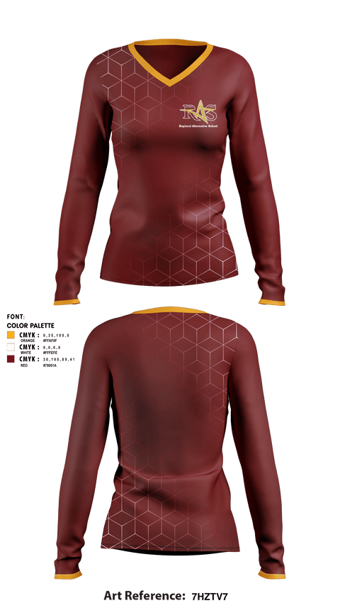 Women's Long Sleeve Vneck Shirt, Regional Alop School, Spirit Store, Teamtime, Team time, sublimation, custom sports apparel, team uniforms, spirit wear, spiritwear, sports uniforms, custom shirts, team store, custom team store, fundraiser sports, apparel fundraiser