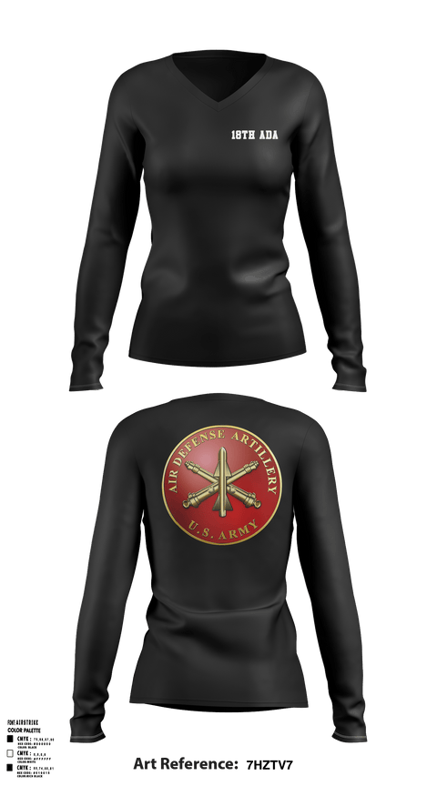 Women's Long Sleeve Vneck Shirt, 18th ADA, Army, Teamtime, Team time, sublimation, custom sports apparel, team uniforms, spirit wear, spiritwear, sports uniforms, custom shirts, team store, custom team store, fundraiser sports, apparel fundraiser