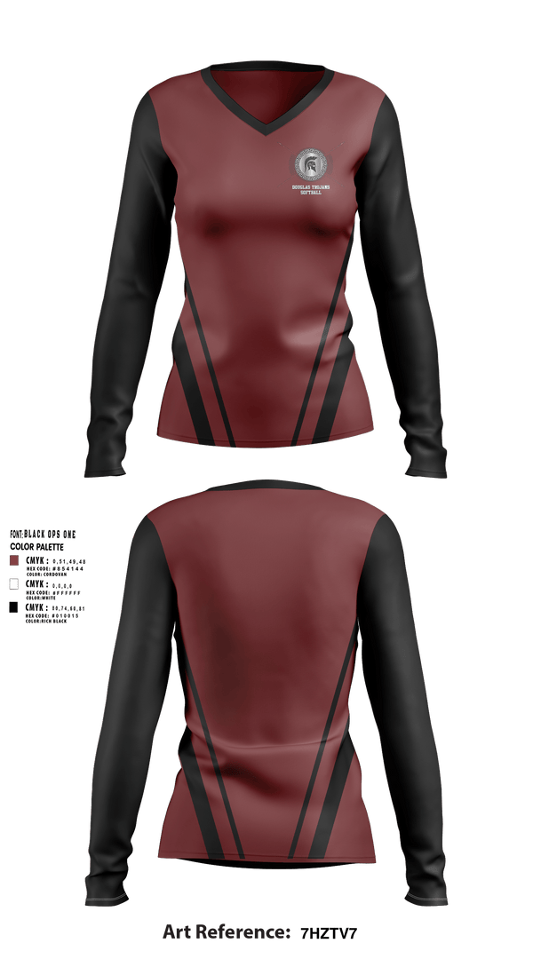 Women's Long Sleeve Vneck Shirt, Douglas High School Softball, Softball, Teamtime, Team time, sublimation, custom sports apparel, team uniforms, spirit wear, spiritwear, sports uniforms, custom shirts, team store, custom team store, fundraiser sports, apparel fundraiser