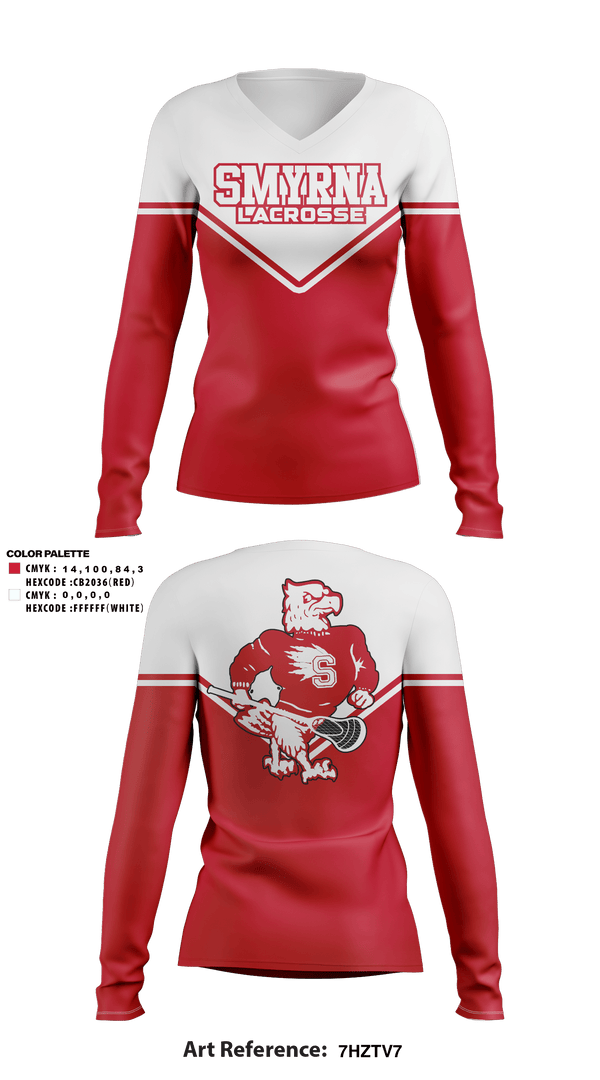 Women's Long Sleeve Vneck Shirt, Smyrna Lacrosse, Men's Lacrosse, Teamtime, Team time, sublimation, custom sports apparel, team uniforms, spirit wear, spiritwear, sports uniforms, custom shirts, team store, custom team store, fundraiser sports, apparel fundraiser