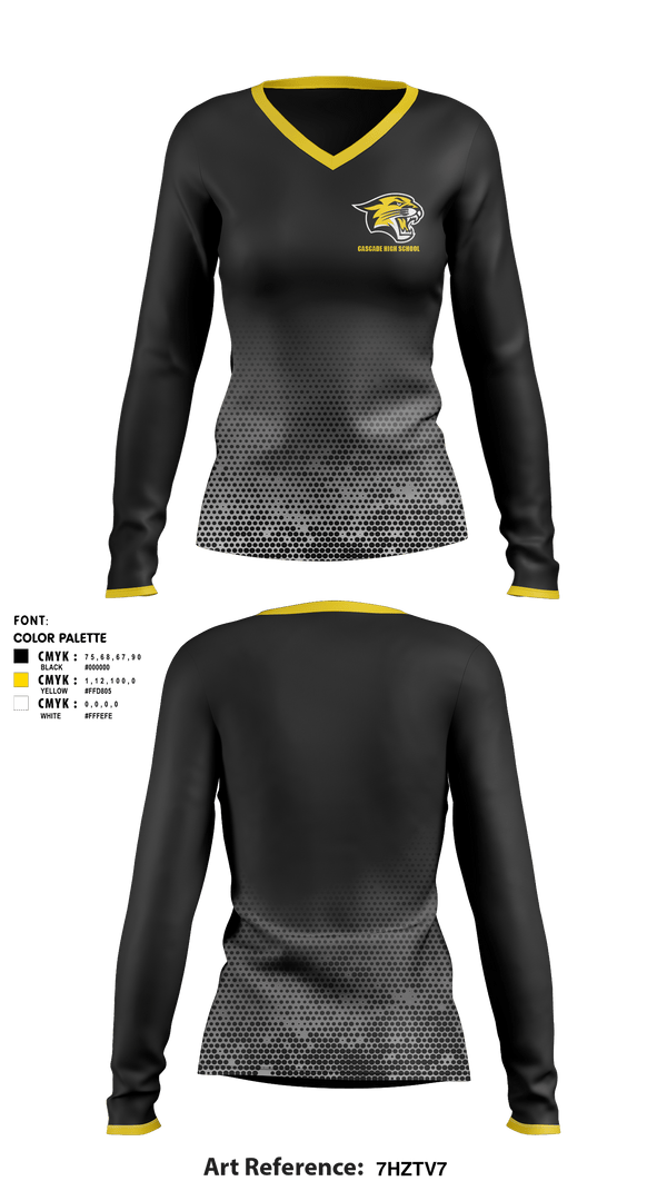 Women's Long Sleeve Vneck Shirt, Cascade High School, Spirit Store, Teamtime, Team time, sublimation, custom sports apparel, team uniforms, spirit wear, spiritwear, sports uniforms, custom shirts, team store, custom team store, fundraiser sports, apparel fundraiser