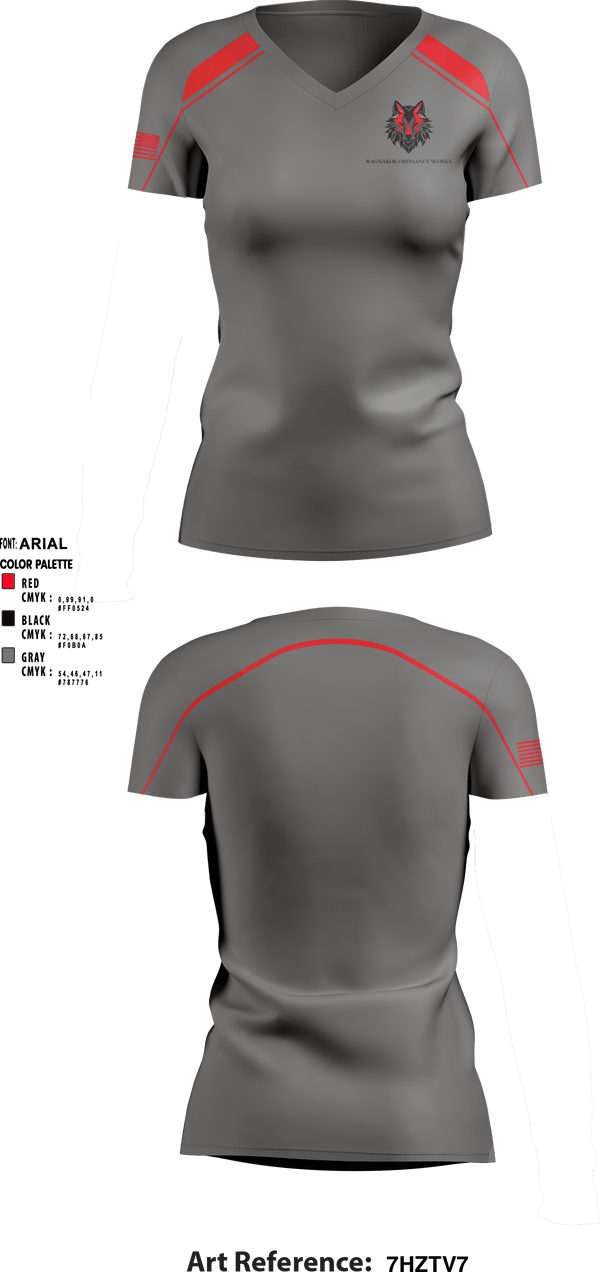 Women's Short Sleeve Vneck Shirt, Ragnarok Ordnance Works, , Teamtime, Team time, sublimation, custom sports apparel, team uniforms, spirit wear, spiritwear, sports uniforms, custom shirts, team store, custom team store, fundraiser sports, apparel fundraiser