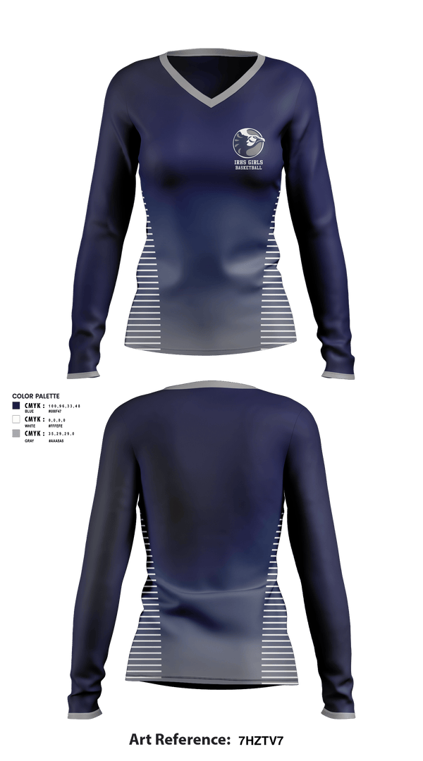 Women's Long Sleeve Vneck Shirt, IRHS Girls Basketball, Women's Basketball, Teamtime, Team time, sublimation, custom sports apparel, team uniforms, spirit wear, spiritwear, sports uniforms, custom shirts, team store, custom team store, fundraiser sports, apparel fundraiser