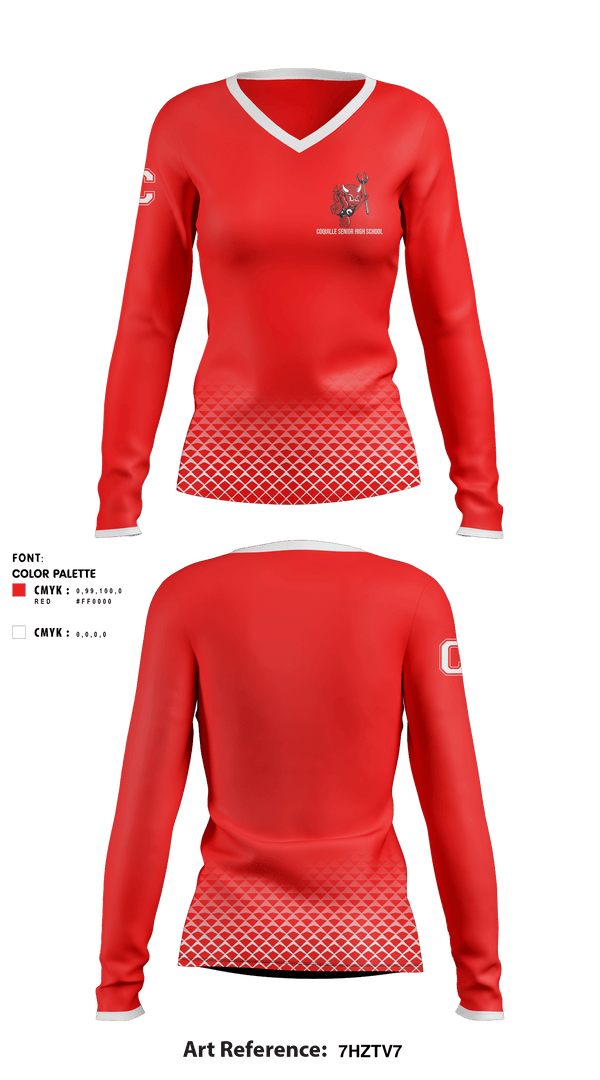Women's Long Sleeve Vneck Shirt, Coquille Senior High School Track, Track & Field, Teamtime, Team time, sublimation, custom sports apparel, team uniforms, spirit wear, spiritwear, sports uniforms, custom shirts, team store, custom team store, fundraiser sports, apparel fundraiser