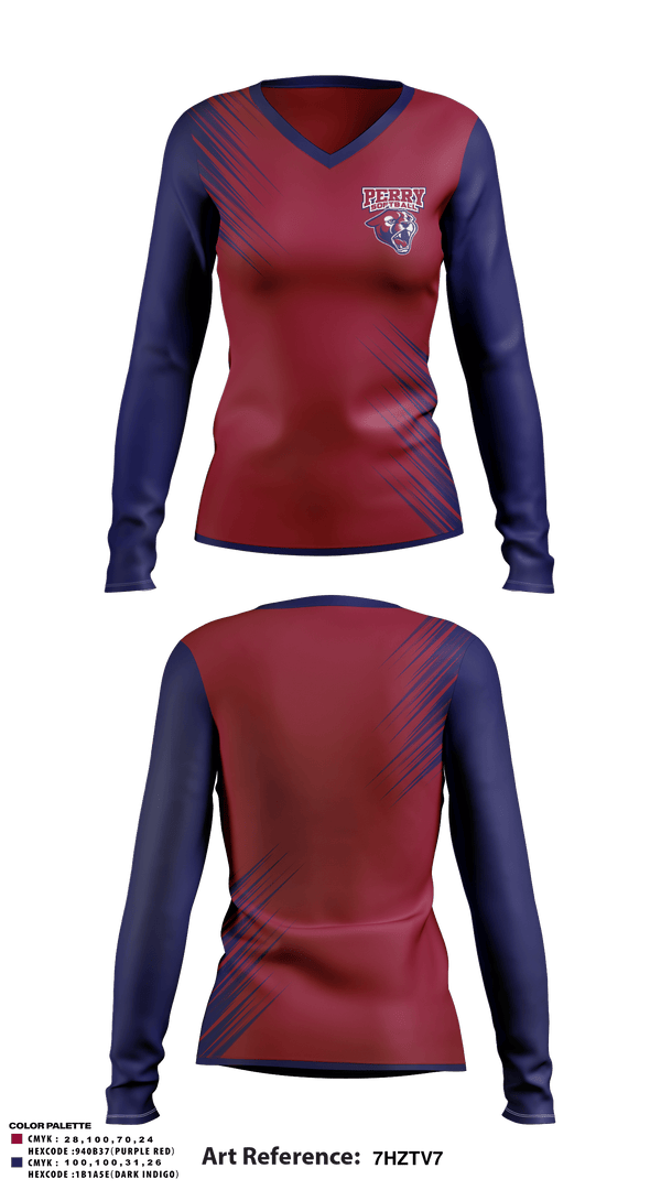 Women's Long Sleeve Vneck Shirt, Perry High School Softball, Softball, Teamtime, Team time, sublimation, custom sports apparel, team uniforms, spirit wear, spiritwear, sports uniforms, custom shirts, team store, custom team store, fundraiser sports, apparel fundraiser