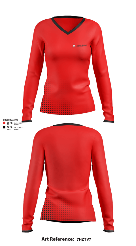 Women's Long Sleeve Vneck Shirt, Sugar Grove Elementary School, Spirit Store, Teamtime, Team time, sublimation, custom sports apparel, team uniforms, spirit wear, spiritwear, sports uniforms, custom shirts, team store, custom team store, fundraiser sports, apparel fundraiser