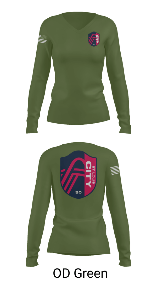 Women's Long Sleeve Vneck Shirt, , Army, Teamtime, Team time, sublimation, custom sports apparel, team uniforms, spirit wear, spiritwear, sports uniforms, custom shirts, team store, custom team store, fundraiser sports, apparel fundraiser