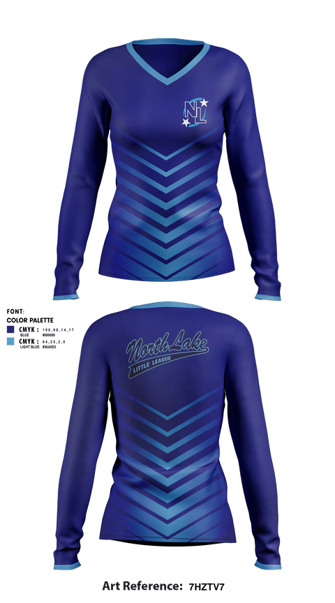 Women's Long Sleeve Vneck Shirt, North Lake Little League, Spirit Store, Teamtime, Team time, sublimation, custom sports apparel, team uniforms, spirit wear, spiritwear, sports uniforms, custom shirts, team store, custom team store, fundraiser sports, apparel fundraiser
