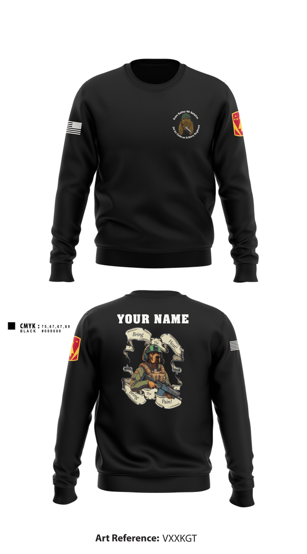 Crew Neck Sweatshirt, Bravo Battery, 4th Battalion, 3rd Air Defense Artillery Regiment, Army, Teamtime, Team time, sublimation, custom sports apparel, team uniforms, spirit wear, spiritwear, sports uniforms, custom shirts, team store, custom team store, fundraiser sports, apparel fundraiser