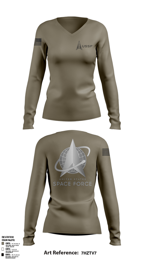 Women's Long Sleeve Vneck Shirt, Peterson Space Force Base, Space Force, Teamtime, Team time, sublimation, custom sports apparel, team uniforms, spirit wear, spiritwear, sports uniforms, custom shirts, team store, custom team store, fundraiser sports, apparel fundraiser