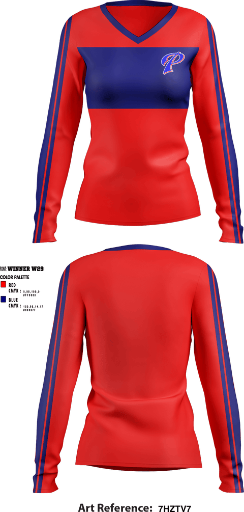 Women's Long Sleeve Vneck Shirt, William M Colmer Middle School Volleyball, Women's Volleyball, Teamtime, Team time, sublimation, custom sports apparel, team uniforms, spirit wear, spiritwear, sports uniforms, custom shirts, team store, custom team store, fundraiser sports, apparel fundraiser