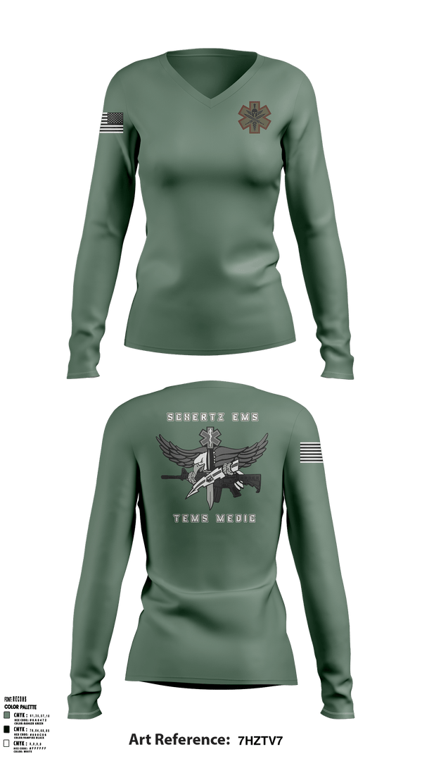 Women's Long Sleeve Vneck Shirt, Schertz SWAT, Fire Department, Teamtime, Team time, sublimation, custom sports apparel, team uniforms, spirit wear, spiritwear, sports uniforms, custom shirts, team store, custom team store, fundraiser sports, apparel fundraiser