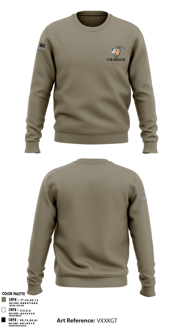 Crew Neck Sweatshirt, CHARGER, Army, Teamtime, Team time, sublimation, custom sports apparel, team uniforms, spirit wear, spiritwear, sports uniforms, custom shirts, team store, custom team store, fundraiser sports, apparel fundraiser