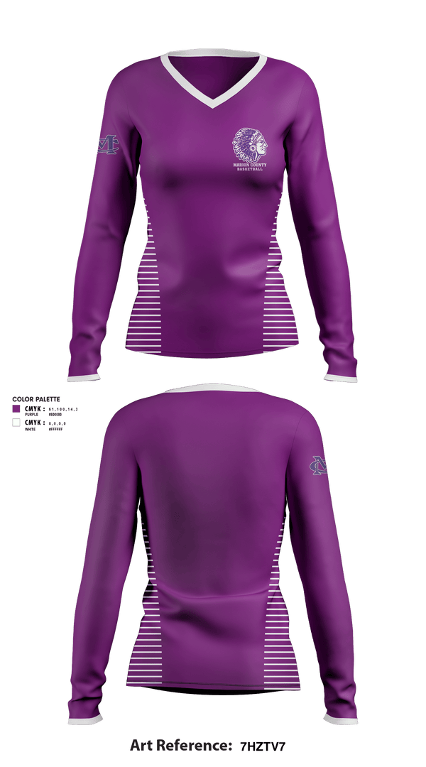 Women's Long Sleeve Vneck Shirt, Marion County High School Basketball, Women's Basketball, Teamtime, Team time, sublimation, custom sports apparel, team uniforms, spirit wear, spiritwear, sports uniforms, custom shirts, team store, custom team store, fundraiser sports, apparel fundraiser